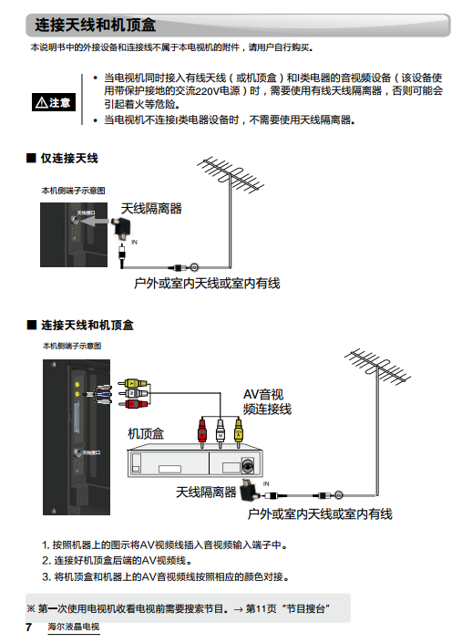 海尔LD49U9000液晶电视使用说明书 音视频线连接指南